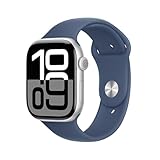 Apple Watch Series 10 [GPS 46mm case] Smartwatch with Silver Aluminum Case with Denim Sport Band - M/L. Fitness Tracker, ECG App, Always-On Retina Display, Water Resistant