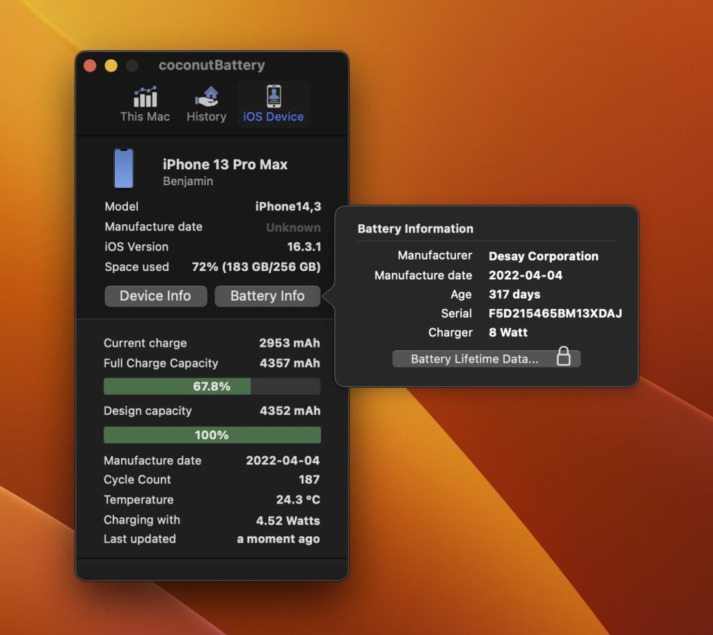 檢視電池的詳細資料