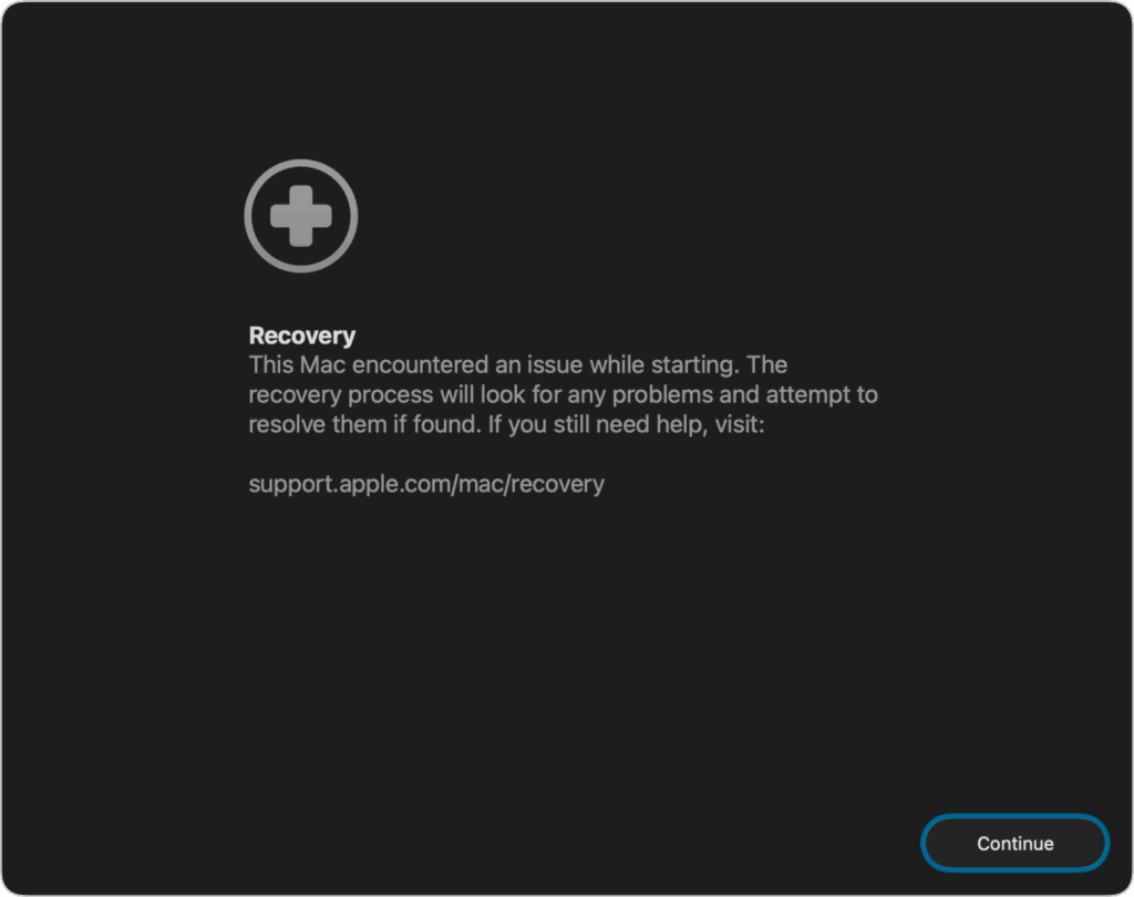 macos tahoe recovery assistant this mac encountered an issue while starting