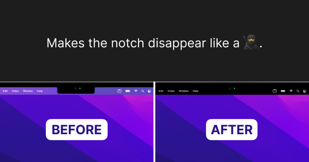 隱藏 MacBook 瀏海前後對比
